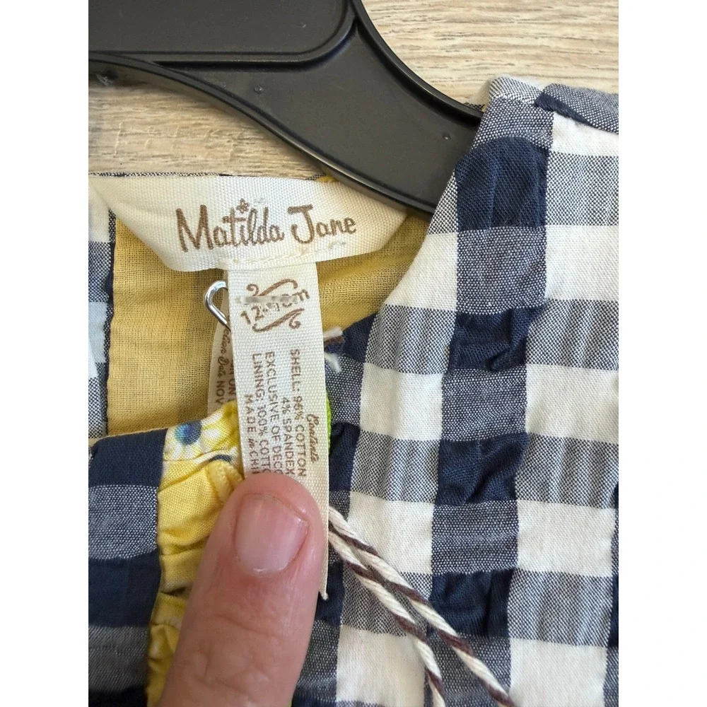 Matilda Jane Enchanted Garden Gingham & Giggles Dress Bloomers Set Navy 12-18M